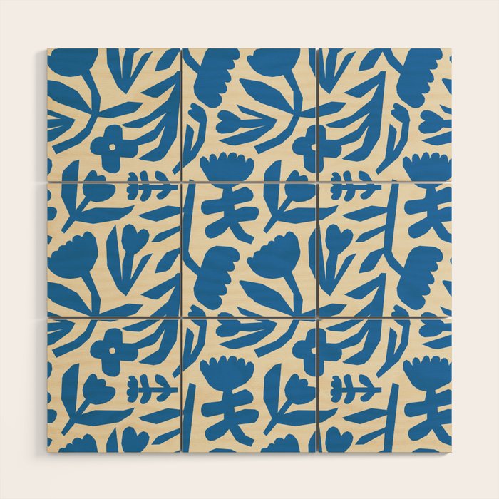 Blue flower nature art pattern Wood Wall Art Gallery Image 1