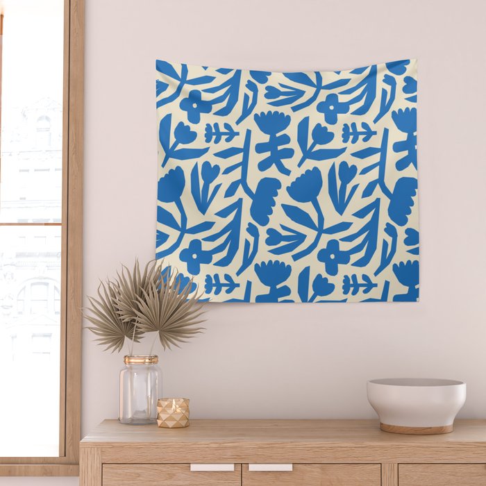 Blue flower nature art pattern Wall Tapestry Gallery Image 2