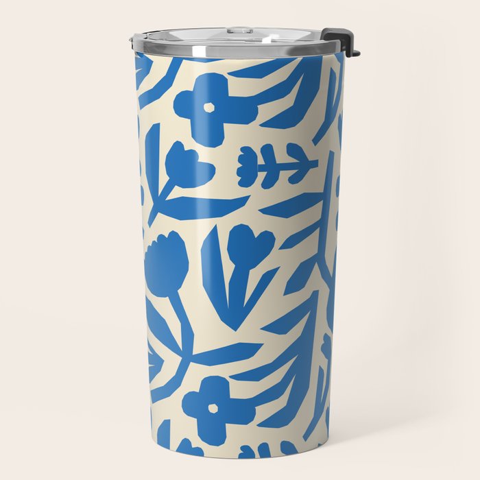 Blue flower nature art pattern Travel Mug Gallery Image 2
