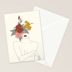 Colorful Thoughts Minimal Line Art Woman with Hibiscus Stationery Card Gallery Image 2
