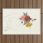 Colorful Thoughts Minimal Line Art Woman with Hibiscus Outdoor Rug Gallery Image 1
