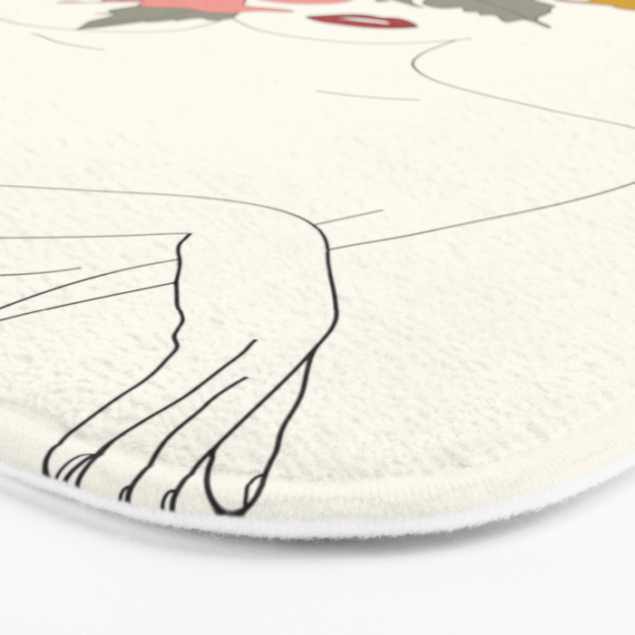 Colorful Thoughts Minimal Line Art Woman with Hibiscus Bath Mat Gallery Image 3