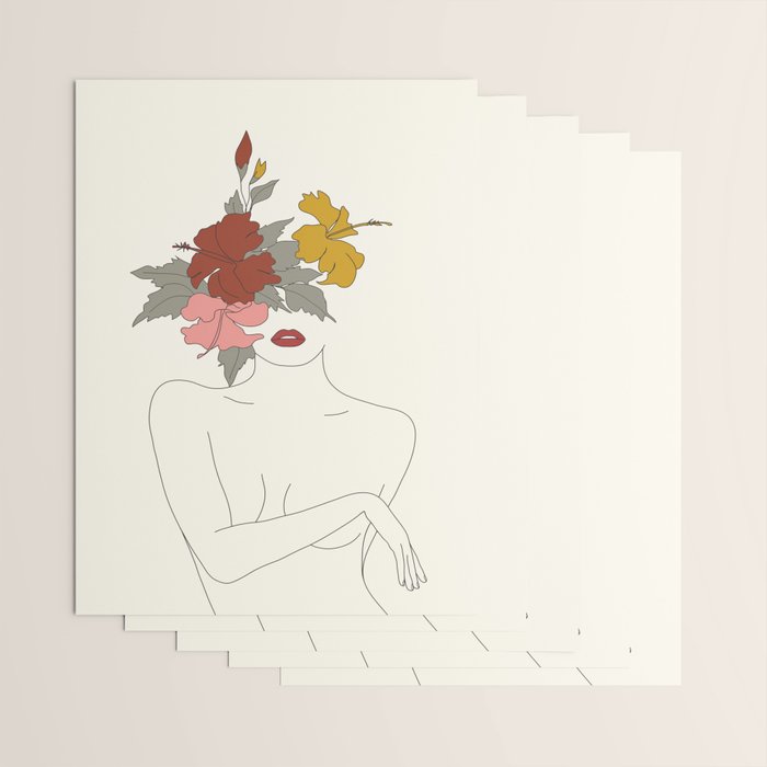 Colorful Thoughts Minimal Line Art Woman with Hibiscus Wrapping Paper Gallery Image 3