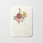 Colorful Thoughts Minimal Line Art Woman with Hibiscus Bath Mat Gallery Image 1