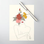 Colorful Thoughts Minimal Line Art Woman with Hibiscus Wrapping Paper Gallery Image 1
