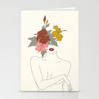 Colorful Thoughts Minimal Line Art Woman with Hibiscus Stationery Card Gallery Image 2