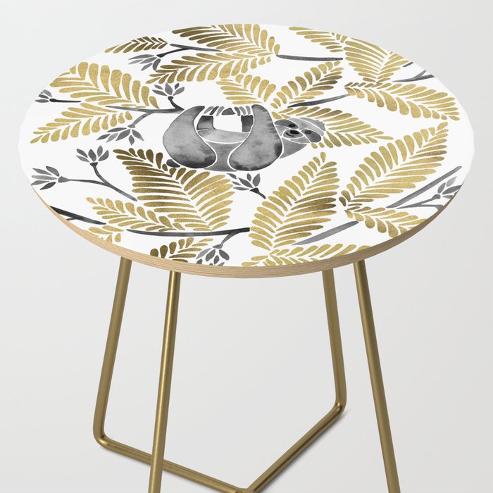 Happy Sloth - Tropical Gold Leaves Side Table Gallery Image 2