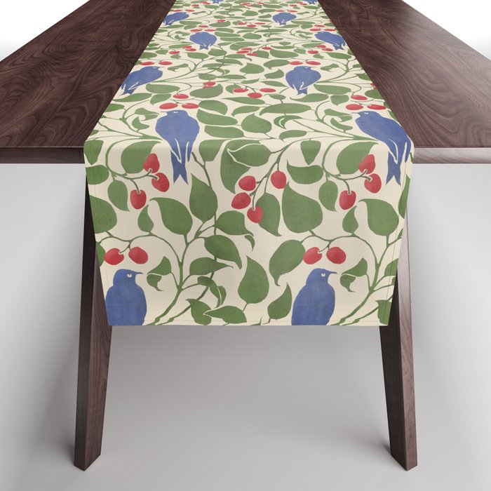 Vintage Blue Birds And Cherries Table Runner Gallery Image 1