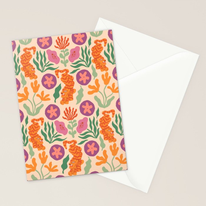 Whimsical and Fierce! // Tiger Pattern Stationery Card Gallery Image 2