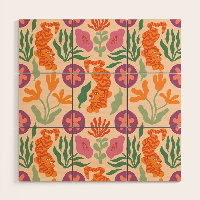 Whimsical and Fierce! // Tiger Pattern Wood Wall Art Gallery Image 1