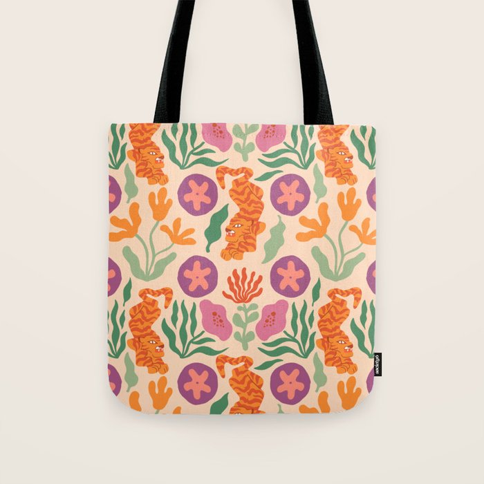 Whimsical and Fierce! // Tiger Pattern Tote Bag Gallery Image 1
