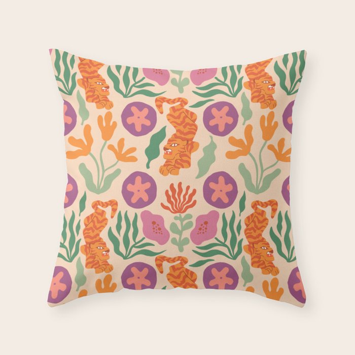 Whimsical and Fierce! // Tiger Pattern Throw Pillow Gallery Image 1