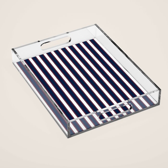 Nautical Navy Blue Red White Rough Stripes Vertical Pattern Acrylic Tray Gallery Image 1