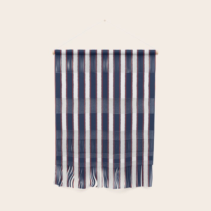 Nautical Navy Blue Red White Rough Stripes Vertical Pattern Wall Hanging Gallery Image 1