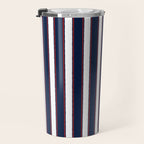 Nautical Navy Blue Red White Rough Stripes Vertical Pattern Travel Mug Gallery Image 3