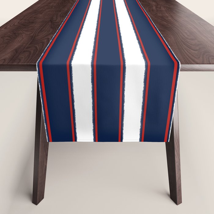 Nautical Navy Blue Red White Rough Stripes Vertical Pattern Table Runner Gallery Image 1