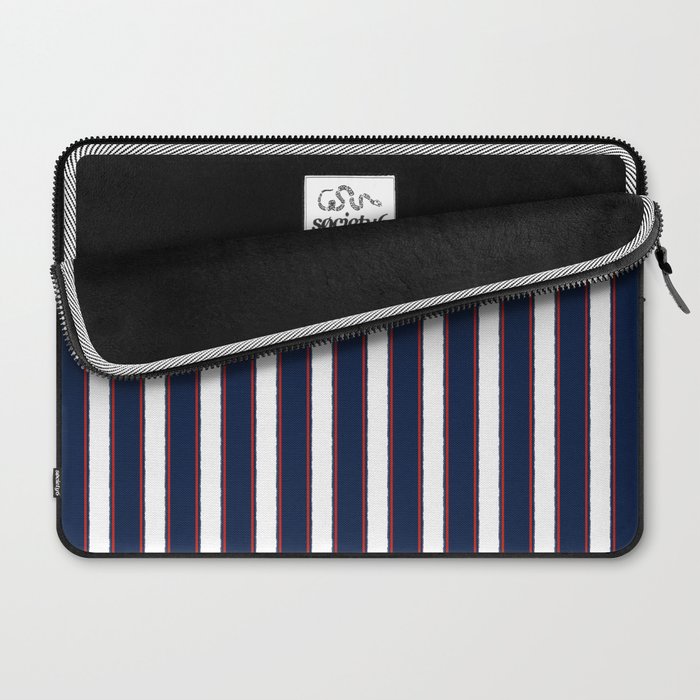 Nautical Navy Blue Red White Rough Stripes Vertical Pattern Laptop Sleeve Gallery Image 2