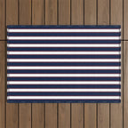 Nautical Navy Blue Red White Rough Stripes Vertical Pattern Outdoor Rug Gallery Image 1