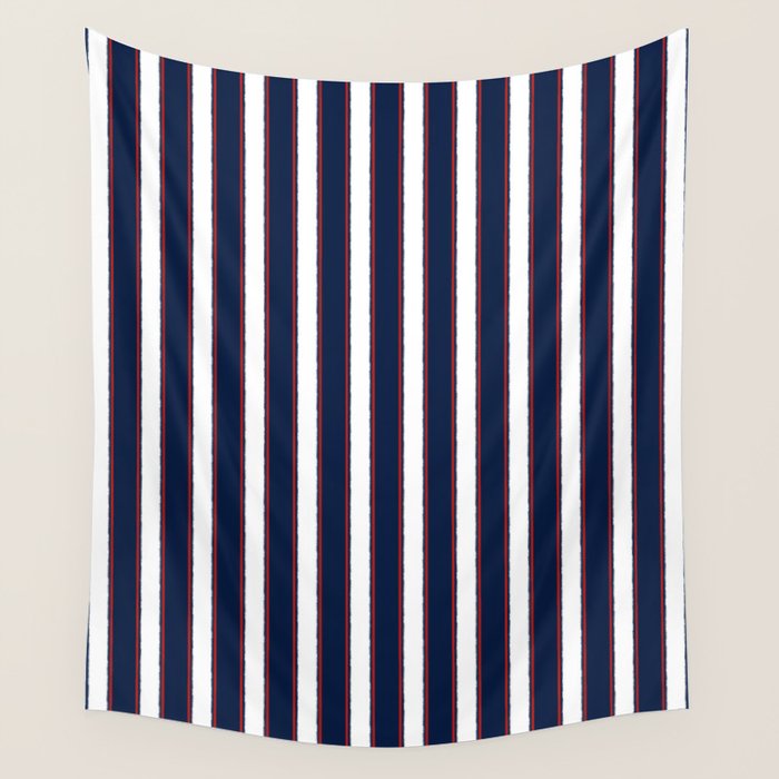 Nautical Navy Blue Red White Rough Stripes Vertical Pattern Wall Tapestry Gallery Image 4