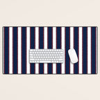 Nautical Navy Blue Red White Rough Stripes Vertical Pattern Desk Mat Gallery Image 1