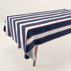 Nautical Navy Blue Red White Rough Stripes Vertical Pattern Tablecloth Gallery Image 1