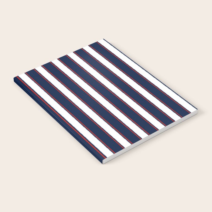 Nautical Navy Blue Red White Rough Stripes Vertical Pattern Notebook Gallery Image 1