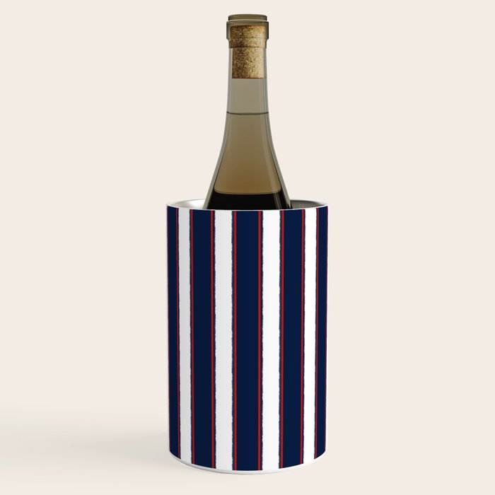 Nautical Navy Blue Red White Rough Stripes Vertical Pattern Wine Chiller Gallery Image 2