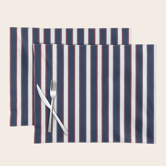 Nautical Navy Blue Red White Rough Stripes Vertical Pattern Placemat Gallery Image 1