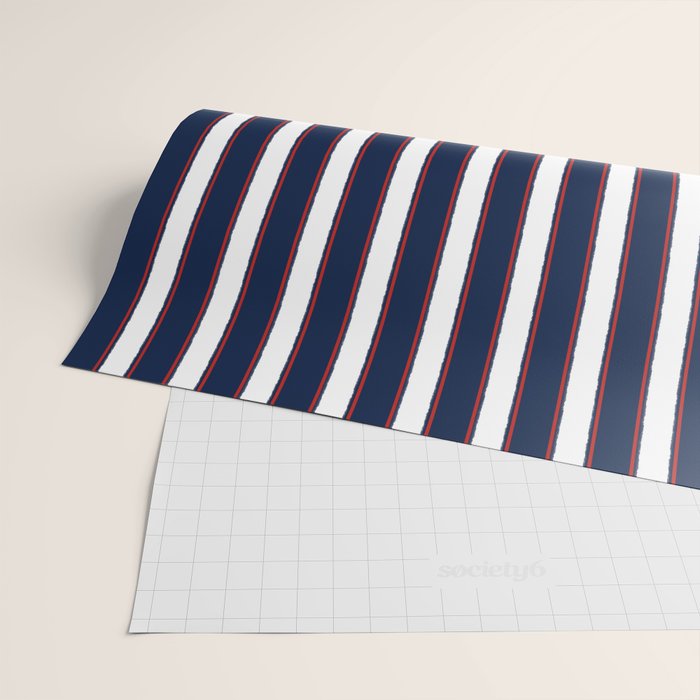Nautical Navy Blue Red White Rough Stripes Vertical Pattern Wrapping Paper Gallery Image 2