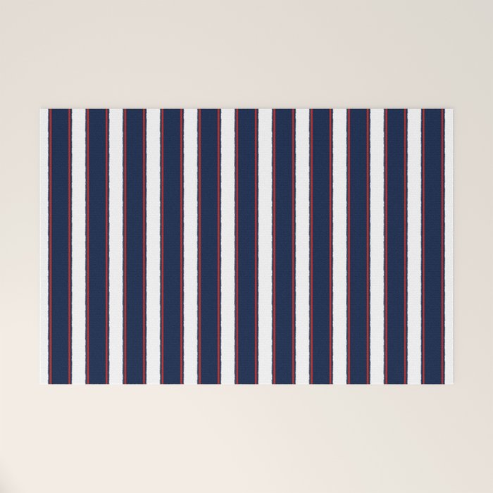 Nautical Navy Blue Red White Rough Stripes Vertical Pattern Welcome Mat Gallery Image 1