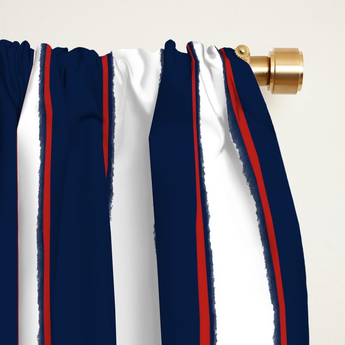 Nautical Navy Blue Red White Rough Stripes Vertical Pattern Window Curtain Gallery Image 2