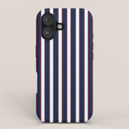 Nautical Navy Blue Red White Rough Stripes Vertical Pattern iPhone Case Gallery Image 1