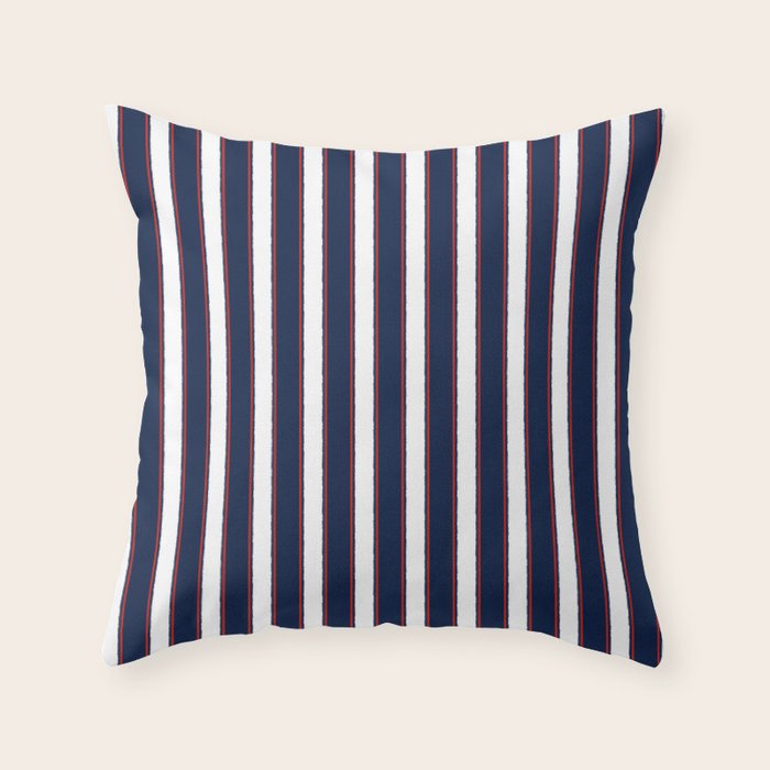 Nautical Navy Blue Red White Rough Stripes Vertical Pattern Throw Pillow Gallery Image 6