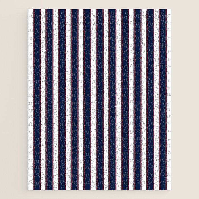 Nautical Navy Blue Red White Rough Stripes Vertical Pattern Jigsaw Puzzle Gallery Image 1