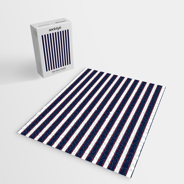 Nautical Navy Blue Red White Rough Stripes Vertical Pattern Jigsaw Puzzle Gallery Image 2