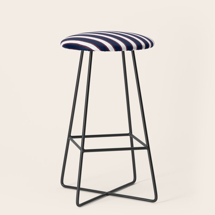 Nautical Navy Blue Red White Rough Stripes Vertical Pattern Stool Gallery Image 1