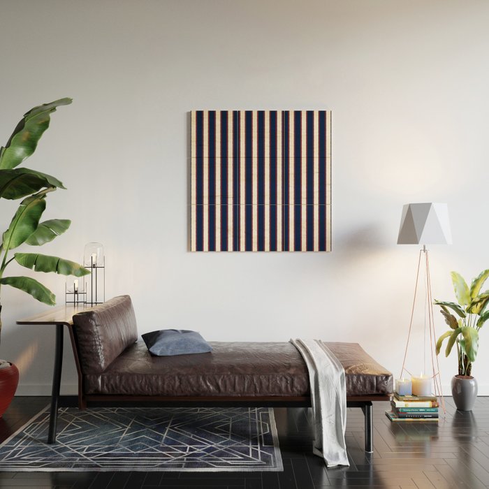 Nautical Navy Blue Red White Rough Stripes Vertical Pattern Wood Wall Art Gallery Image 2