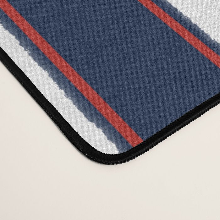 Nautical Navy Blue Red White Rough Stripes Vertical Pattern Desk Mat Gallery Image 4