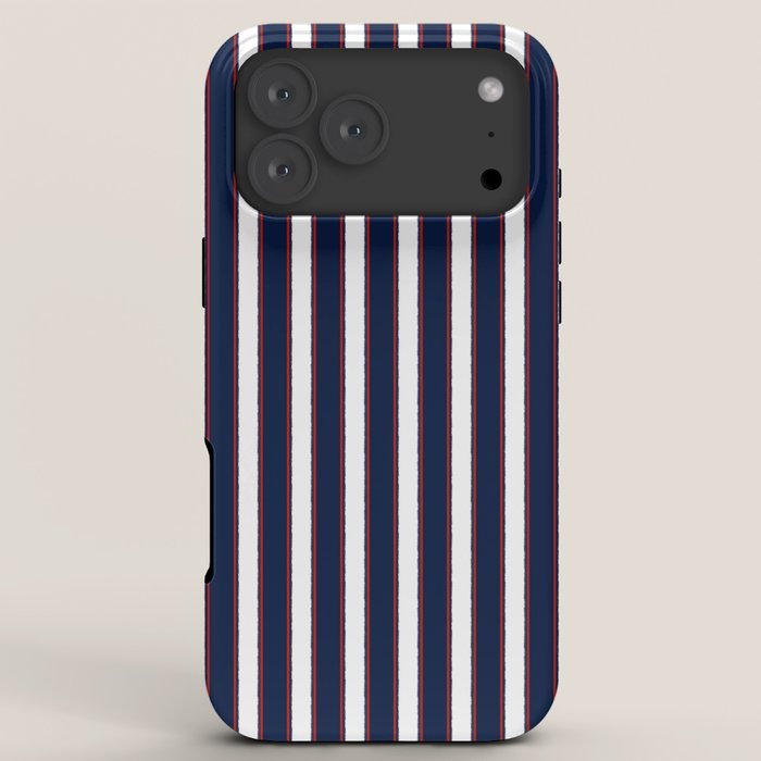 Nautical Navy Blue Red White Rough Stripes Vertical Pattern iPhone Case Gallery Image 8