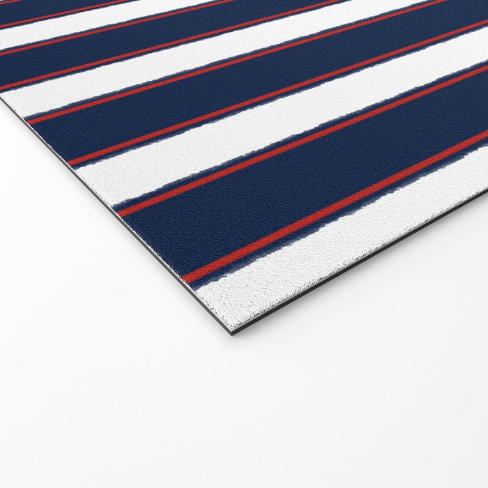 Nautical Navy Blue Red White Rough Stripes Vertical Pattern Welcome Mat Gallery Image 2