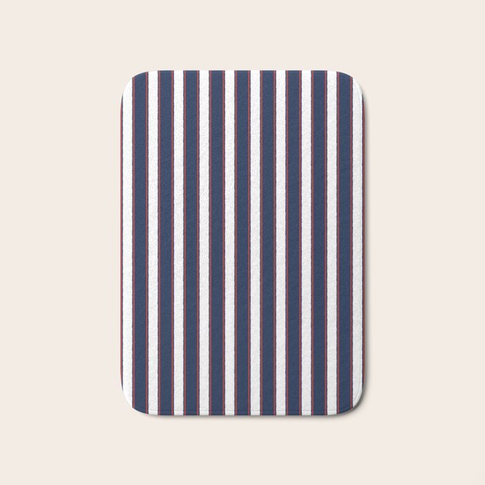 Nautical Navy Blue Red White Rough Stripes Vertical Pattern Bath Mat Gallery Image 1