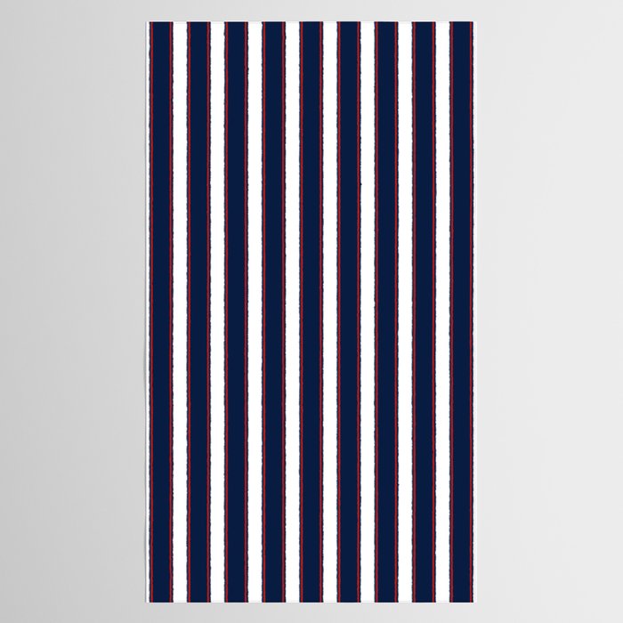 Nautical Navy Blue Red White Rough Stripes Vertical Pattern Tablecloth Gallery Image 2