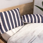 Nautical Navy Blue Red White Rough Stripes Vertical Pattern Pillow Sham Gallery Image 2