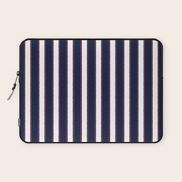 Nautical Navy Blue Red White Rough Stripes Vertical Pattern Laptop Sleeve Gallery Image 1