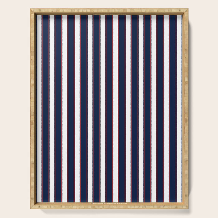 Nautical Navy Blue Red White Rough Stripes Vertical Pattern Serving Tray Gallery Image 1