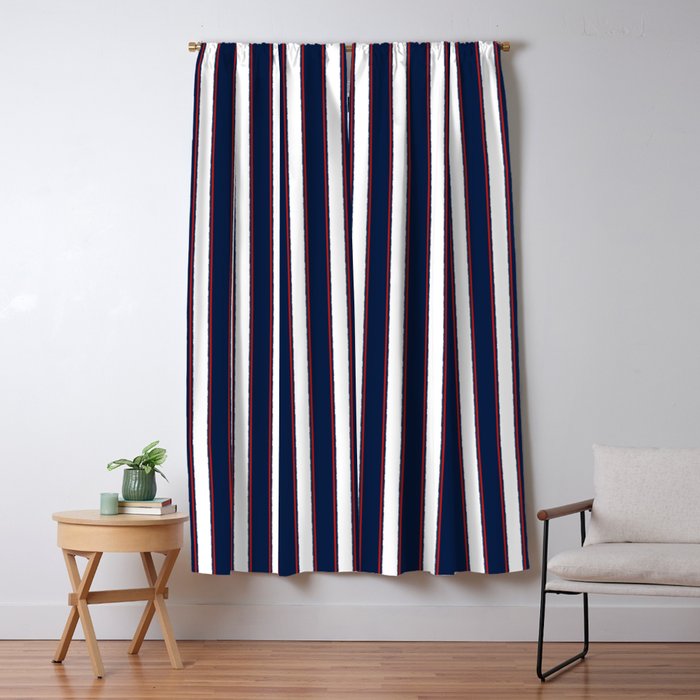 Nautical Navy Blue Red White Rough Stripes Vertical Pattern Window Curtain Gallery Image 5