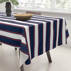Nautical Navy Blue Red White Rough Stripes Vertical Pattern Tablecloth Gallery Image 3