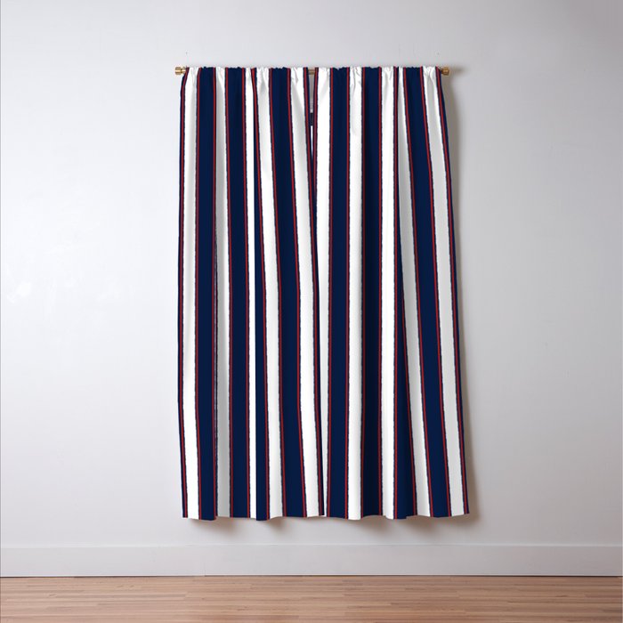 Nautical Navy Blue Red White Rough Stripes Vertical Pattern Window Curtain Gallery Image 3