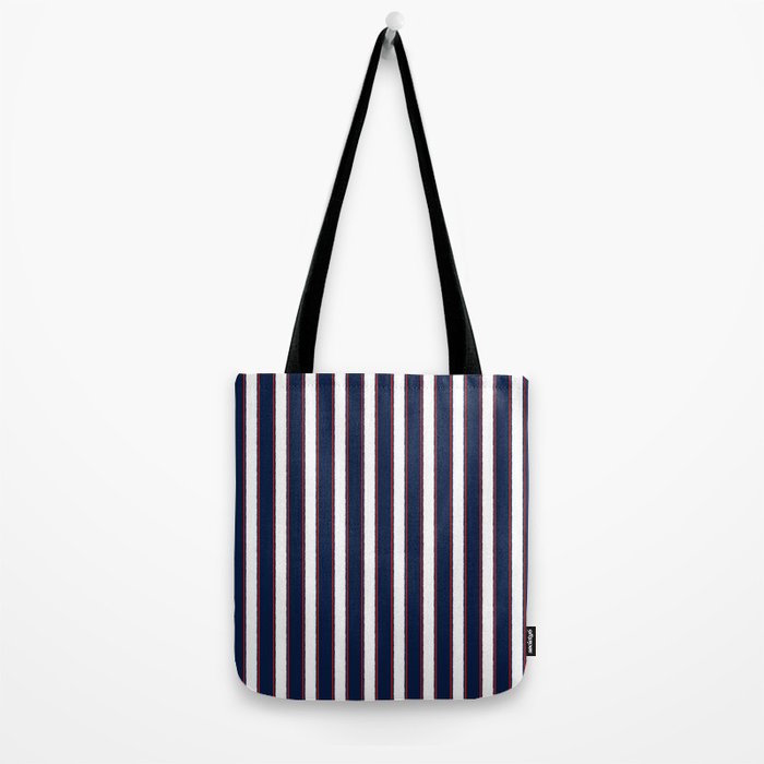 Nautical Navy Blue Red White Rough Stripes Vertical Pattern Tote Bag Gallery Image 2