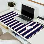 Nautical Navy Blue Red White Rough Stripes Vertical Pattern Desk Mat Gallery Image 2